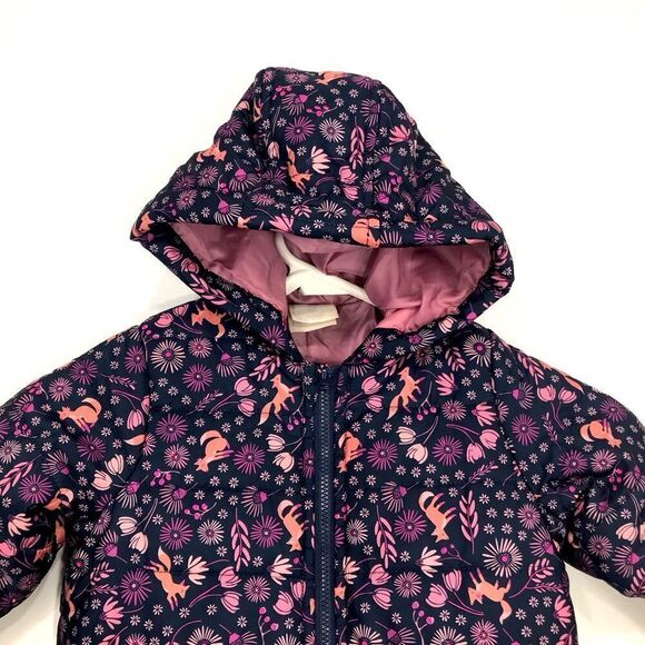 First Impressions Navy Blue Pink Floral Hooded Quilted Infant Snowsuit - Picture 2 of 14
